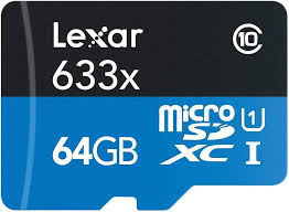 Memoria MicroSDXC Lexar 64GB 633 UHS-I  Clase 10 C/Adaptador / LSDMI64GBBNL633A